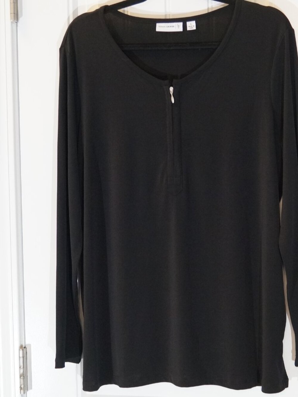 Susan Graver Liquid Knit Half-Zip Top with Long Sleeves Size L (14-16)